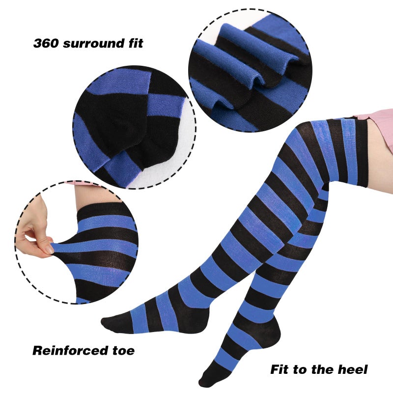DAZCOS Striped Thigh High Socks Elastic Over The Knee Knit Stockings for Daily or Anime Cosplay (Blue + Black) - Image 2